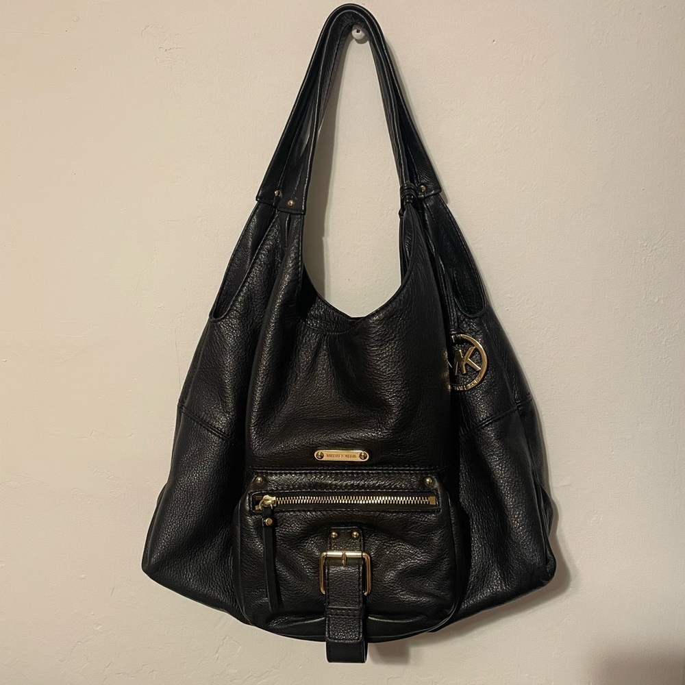Michael Kors Pebbled Black Leather Hobo Shoulder Bag